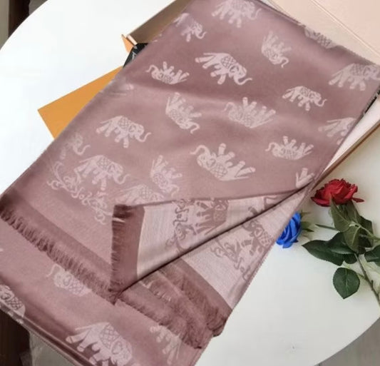 Thai silk, silk scarf, elephant pattern x1   𓃰
