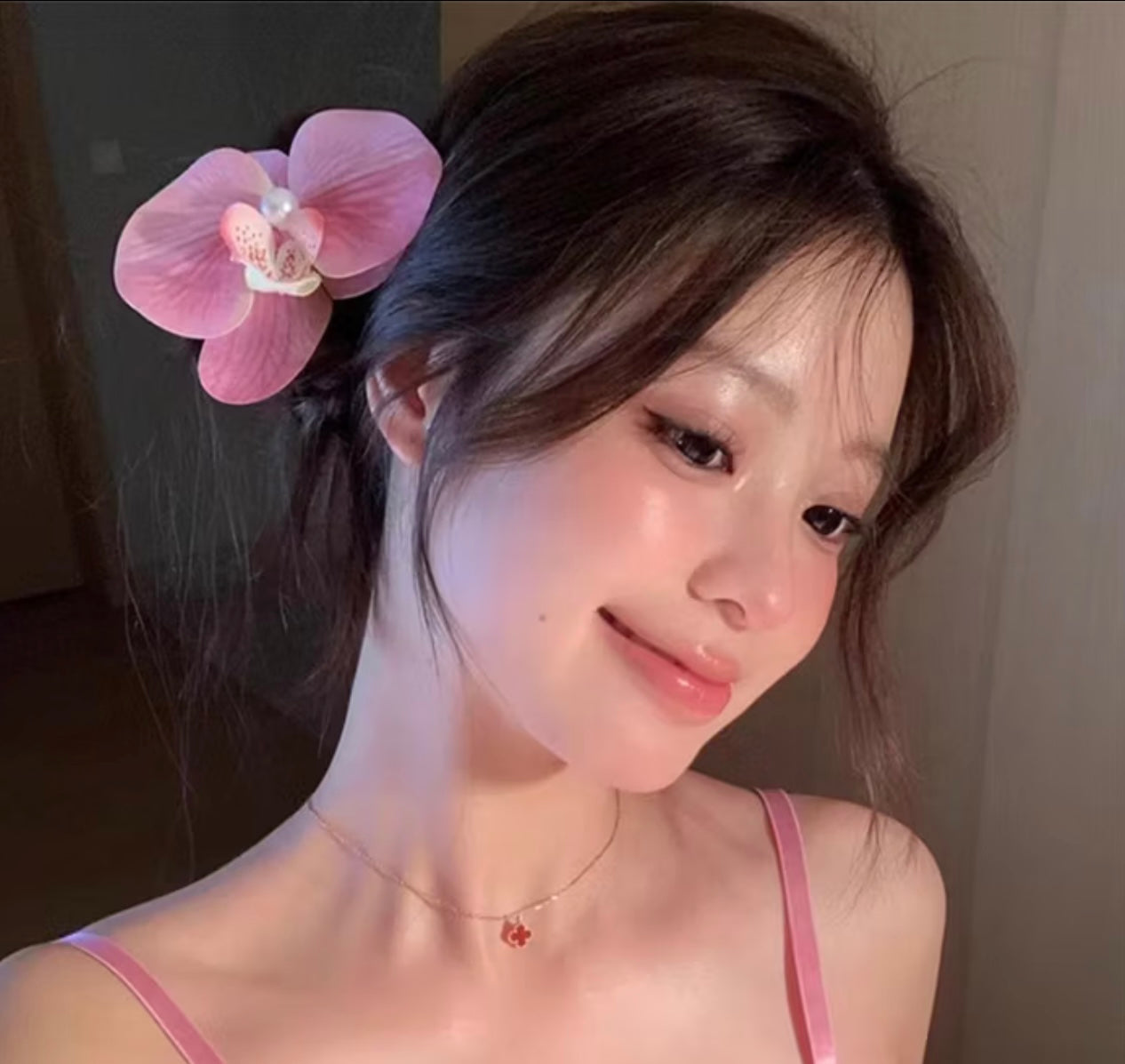 Artificial flower hair clip, orchid hair clip x1
