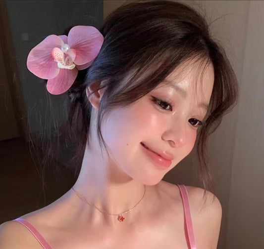 Artificial flower hair clip, orchid hair clip x1