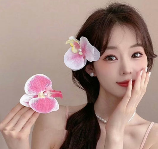 Artificial flower hair clip, orchid hair clip x1